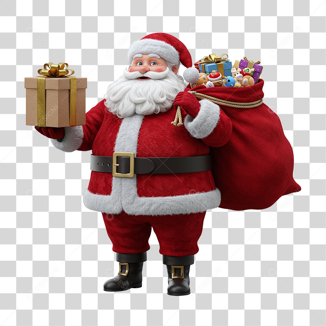 Papai Noel com Saco de Presentes PNG Transparente