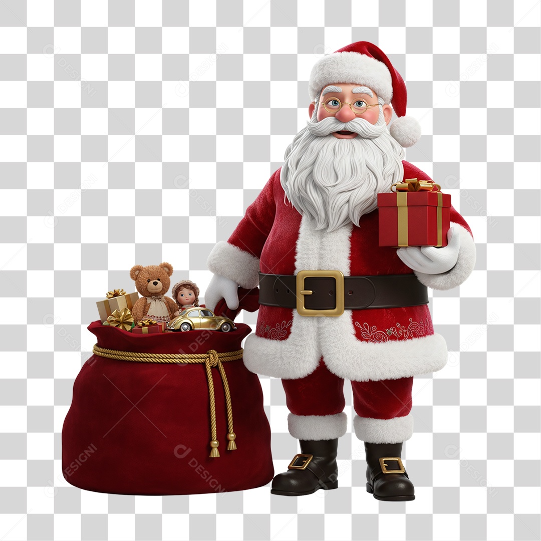 Papai Noel com Saco de Presentes PNG Transparente