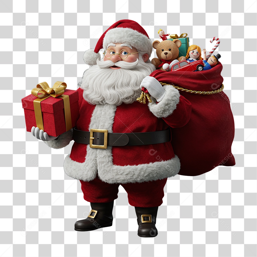 Papai Noel com Saco de Presentes PNG Transparente