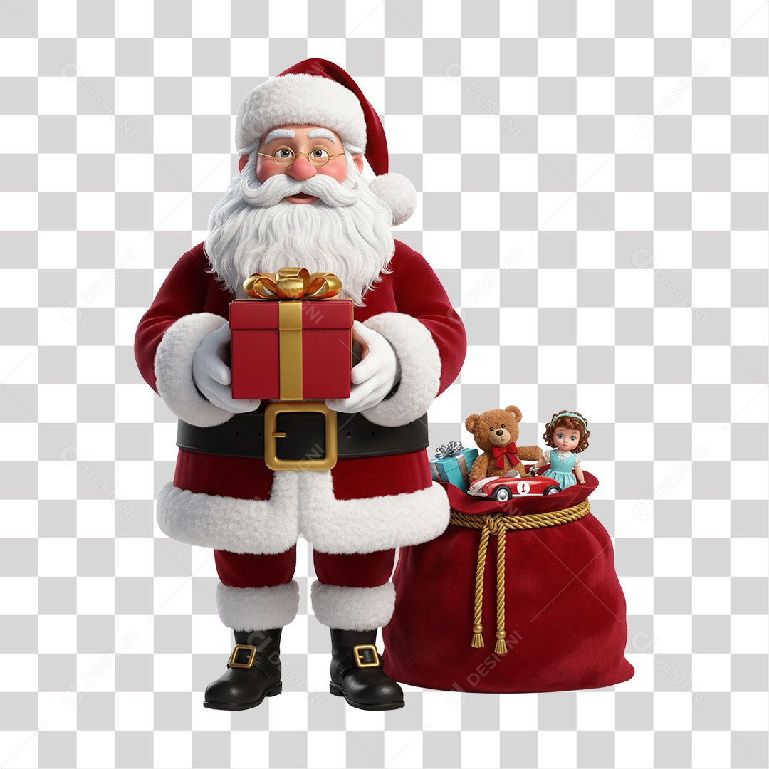 Papai Noel com Saco de Presentes PNG Transparente