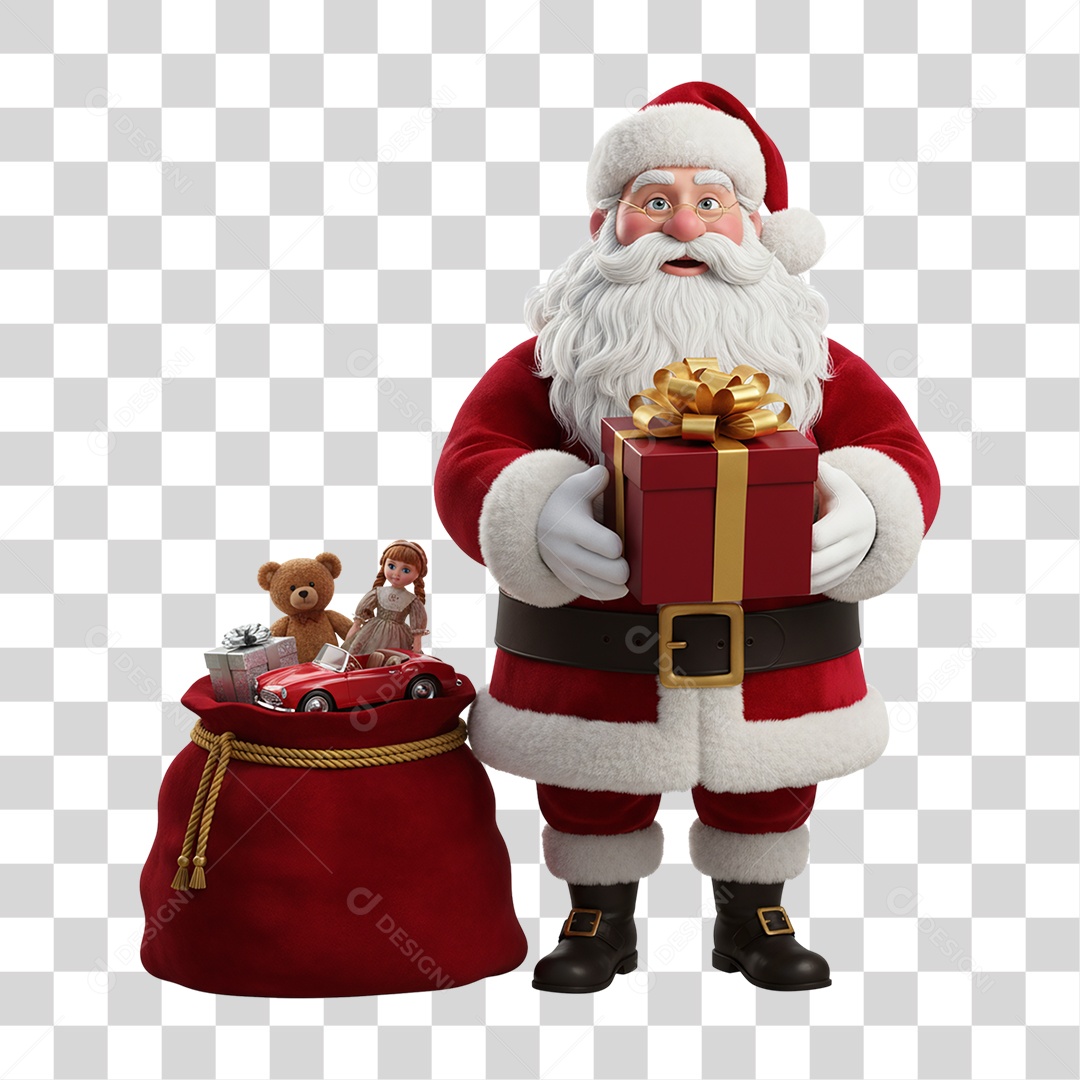 Papai Noel com Saco de Presentes PNG Transparente
