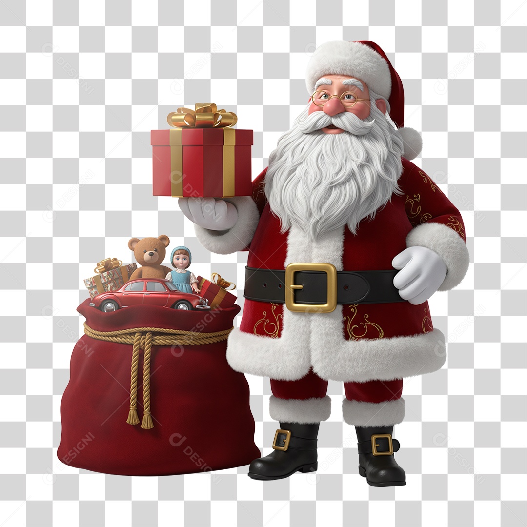 Papai Noel com Saco de Presentes PNG Transparente