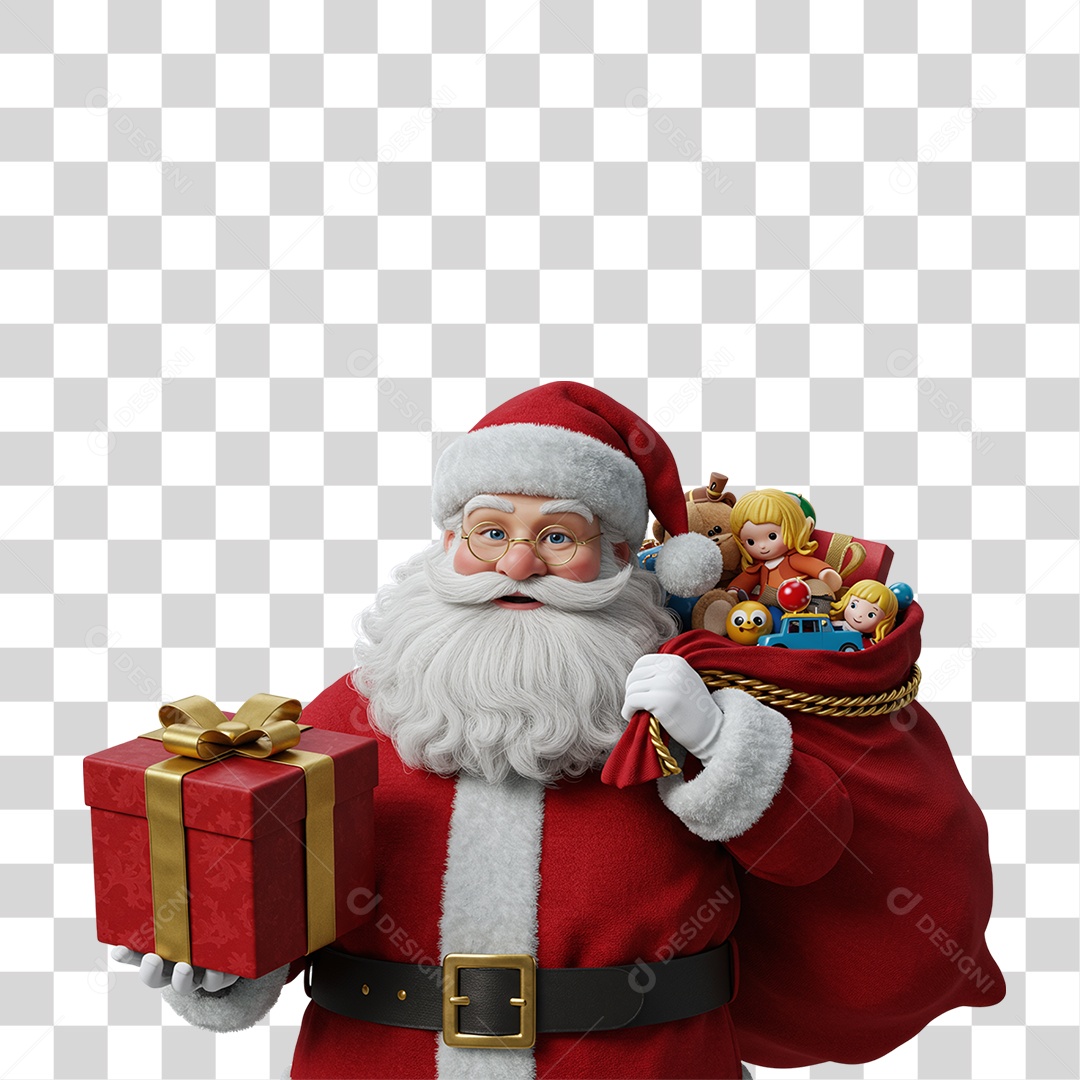 Papai Noel com Saco de Presentes PNG Transparente