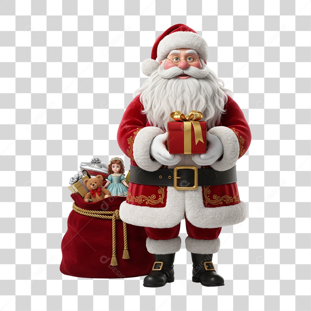 Papai Noel com Saco de Presentes PNG Transparente