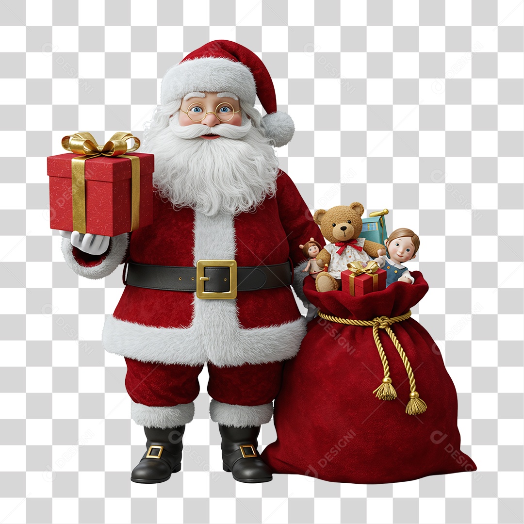 Papai Noel com Saco de Presentes PNG Transparente