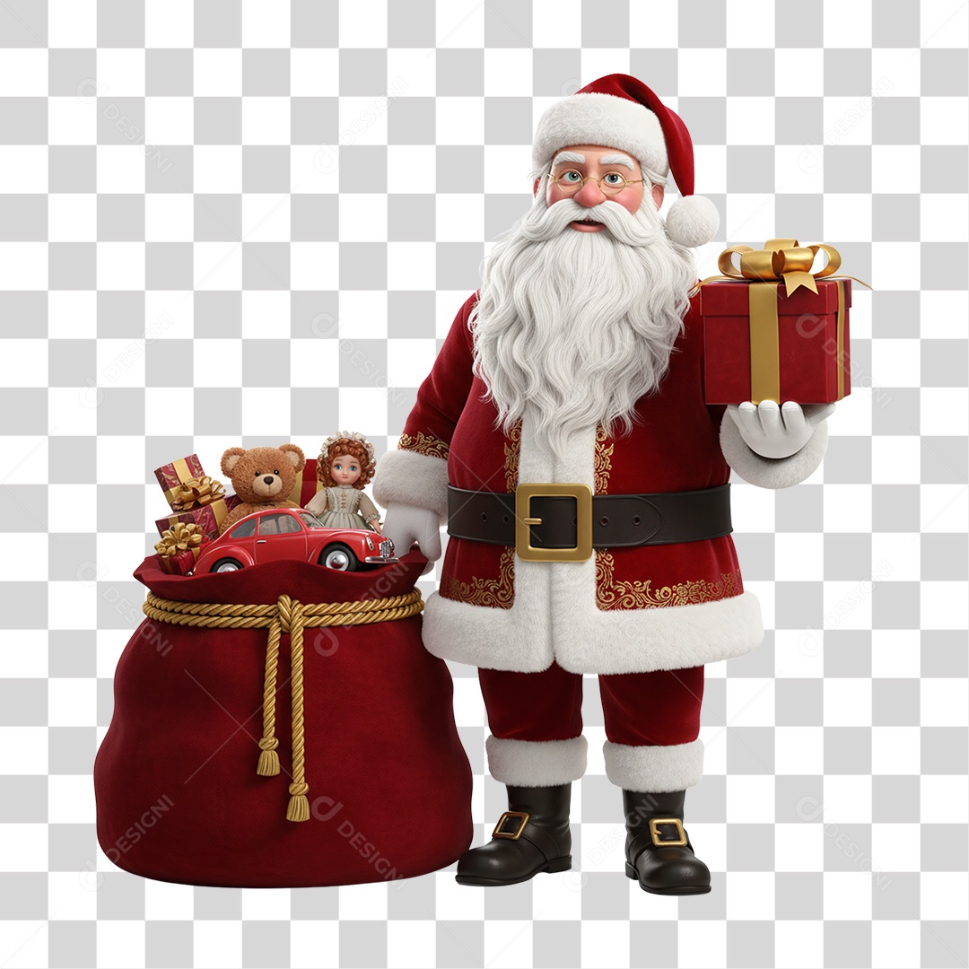 Papai Noel com Saco de Presentes PNG Transparente