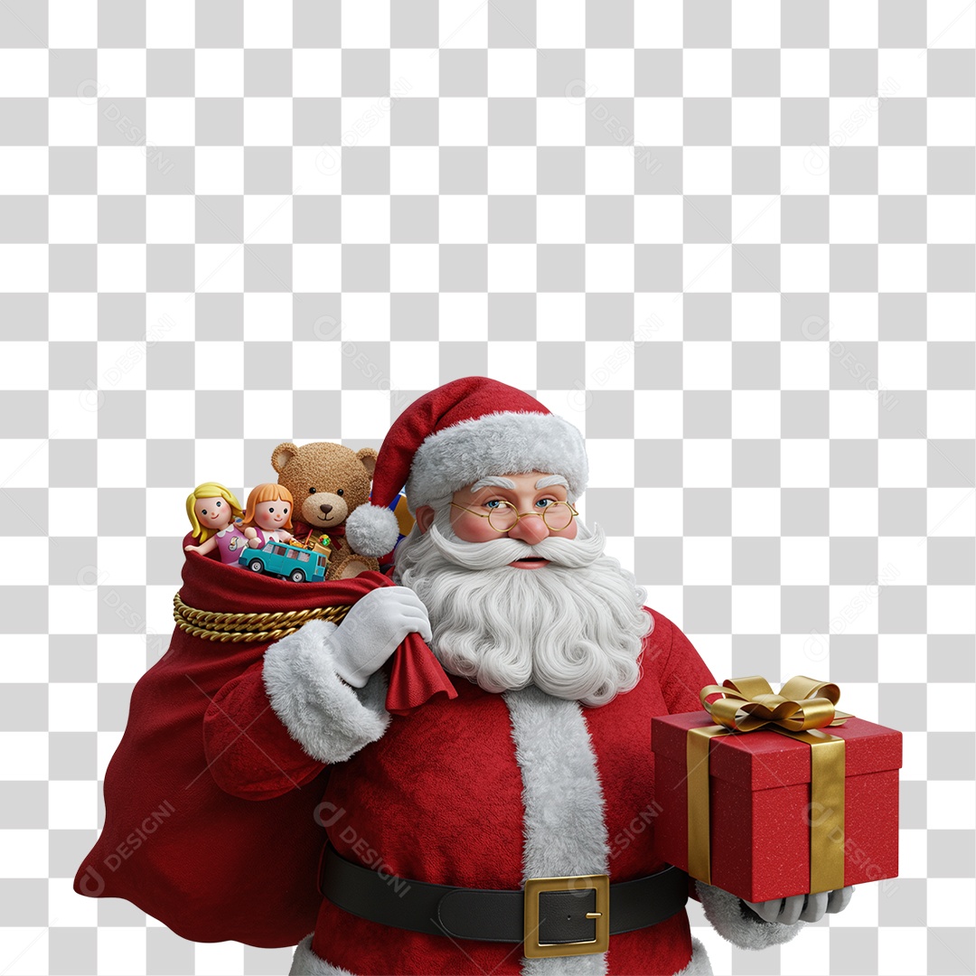 Papai Noel com Saco de Presentes PNG Transparente