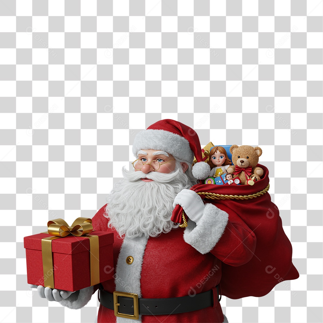 Papai Noel com Saco de Presentes PNG Transparente