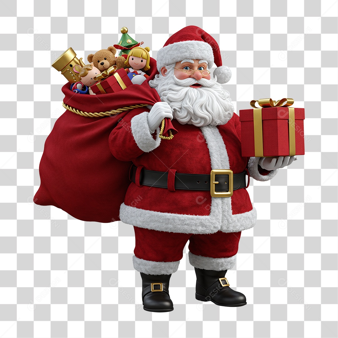 Papai Noel com Saco de Presentes PNG Transparente