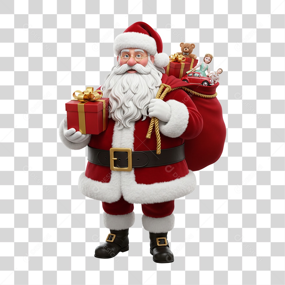 Papai Noel com Saco de Presentes PNG Transparente