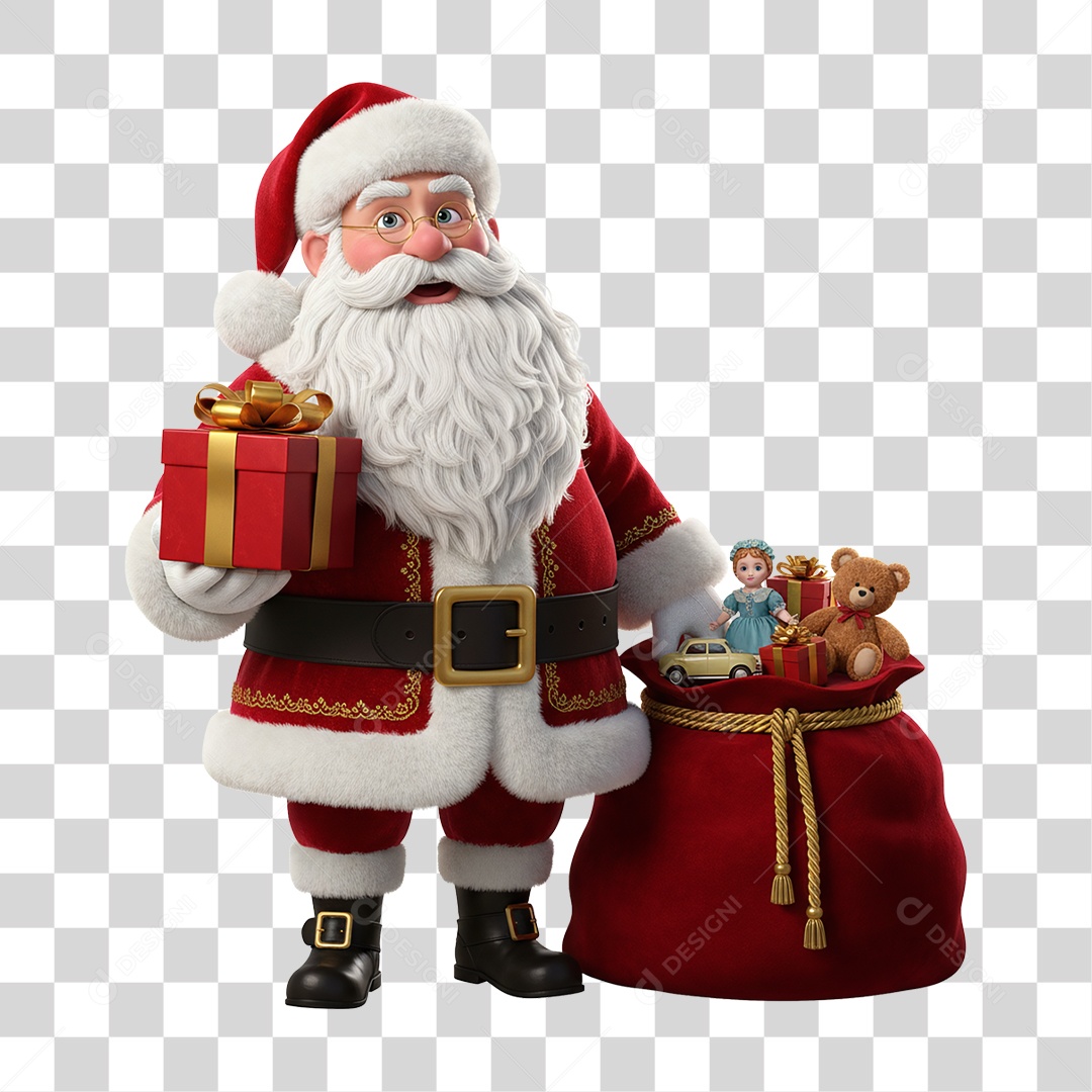 Papai Noel com Saco de Presentes PNG Transparente