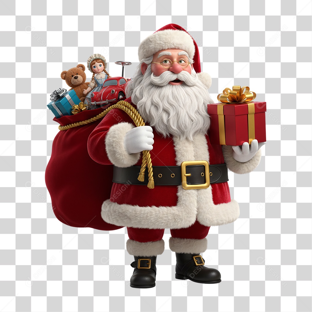 Papai Noel com Saco de Presentes PNG Transparente
