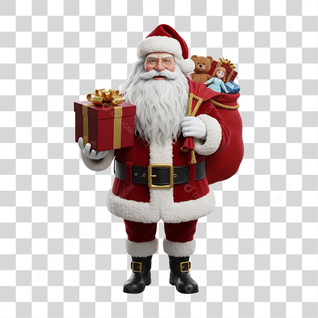 Papai Noel com Saco de Presentes PNG Transparente