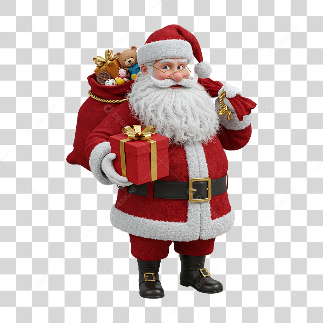 Papai Noel com Saco de Presentes PNG Transparente