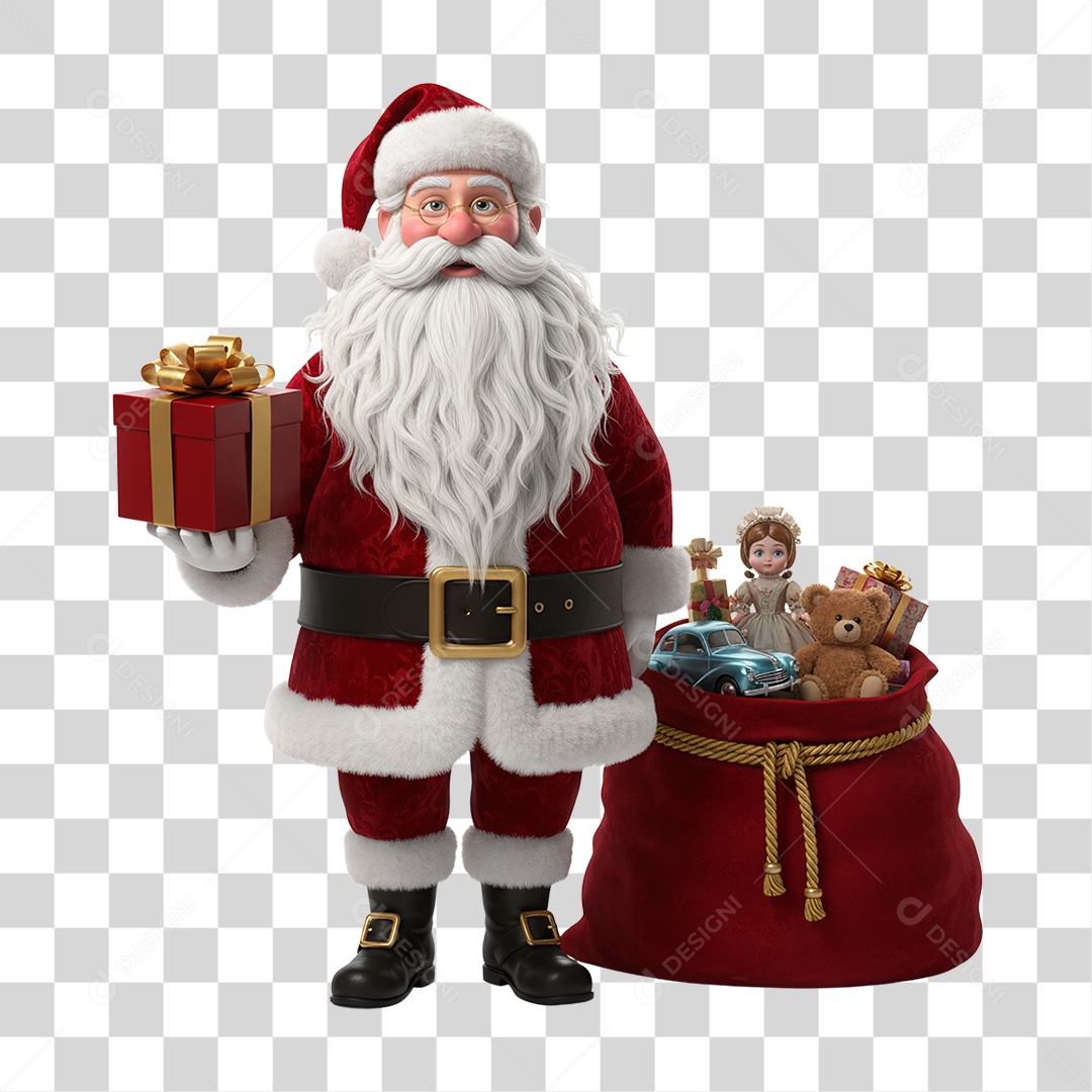 Papai Noel com Saco de Presentes PNG Transparente