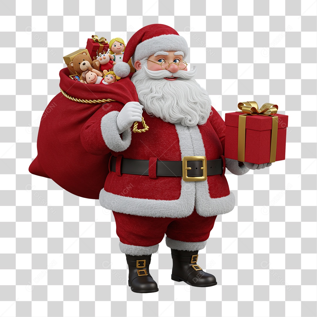 Papai Noel com Saco de Presentes PNG Transparente
