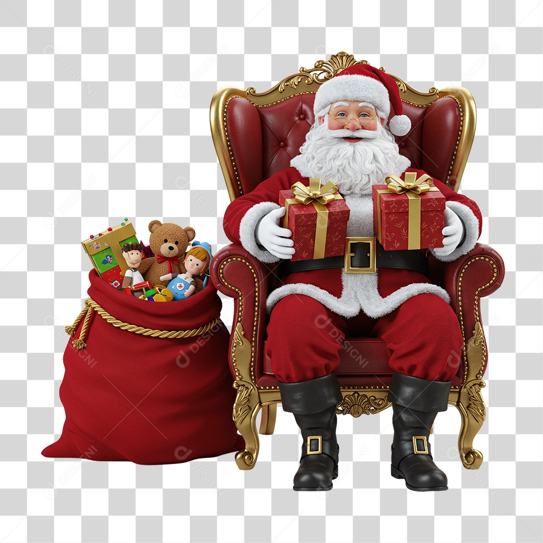 Papai Noel Sentado na Poltrona PNG Transparente