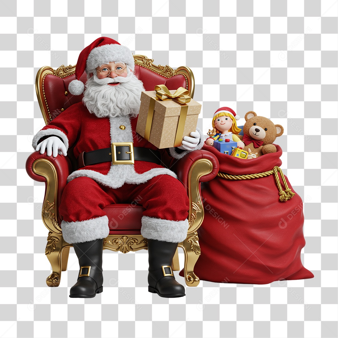 Papai Noel Sentado na Poltrona PNG Transparente