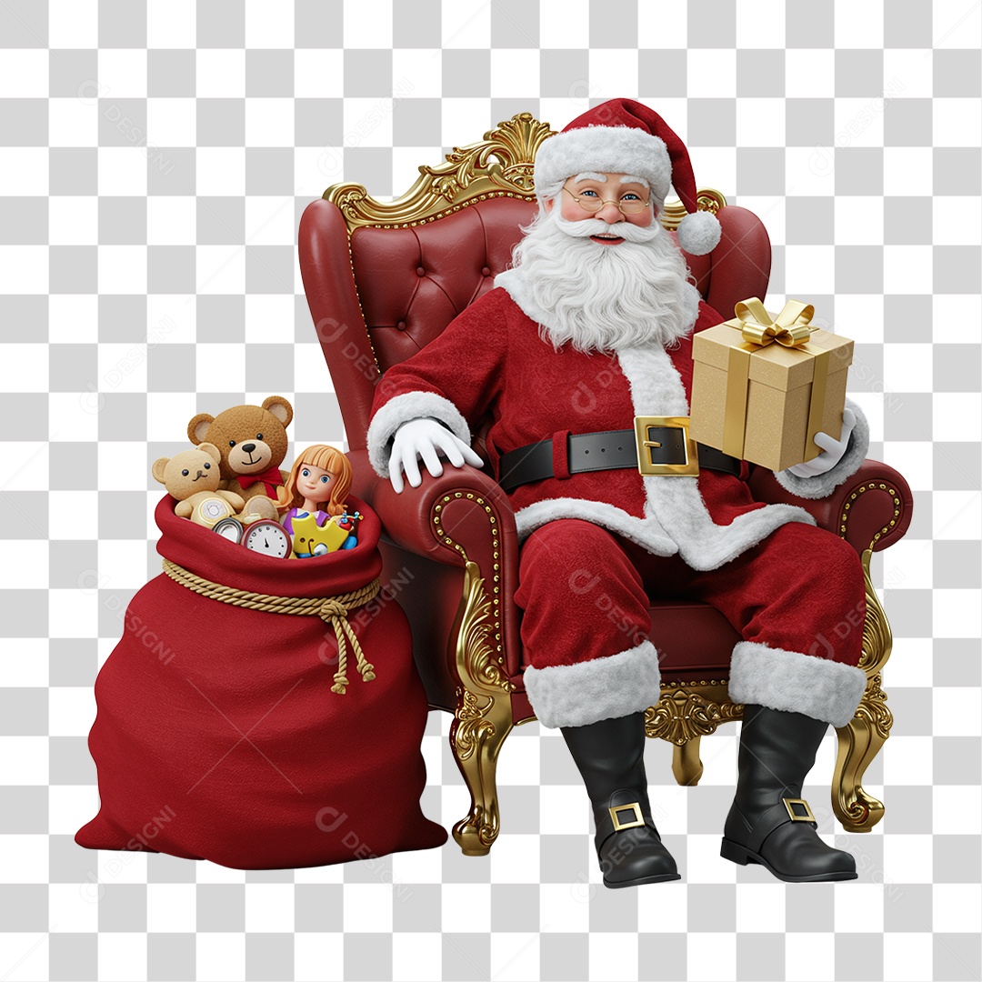 Papai Noel Sentado na Poltrona PNG Transparente
