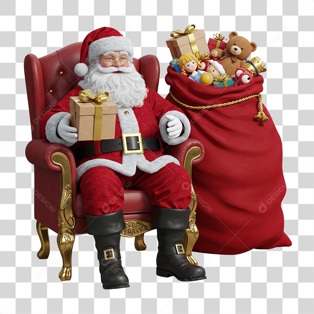 Papai Noel Sentado na Poltrona PNG Transparente