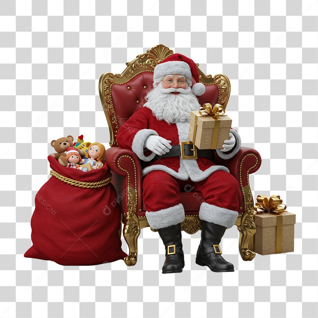 Papai Noel Sentado na Poltrona PNG Transparente