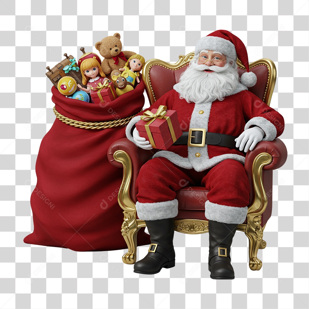 Papai Noel Sentado na Poltrona PNG Transparente