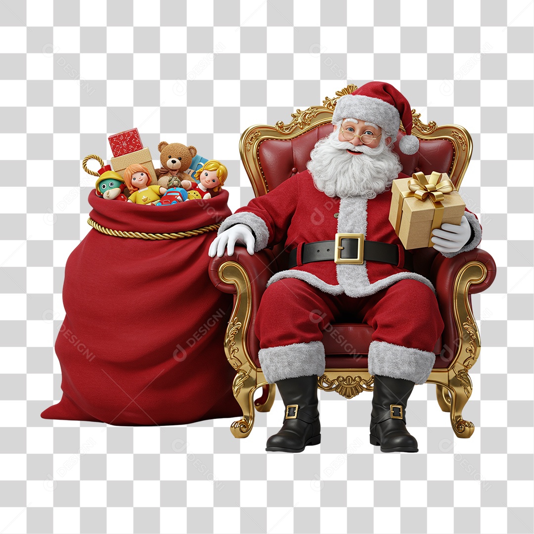 Papai Noel Sentado na Poltrona PNG Transparente