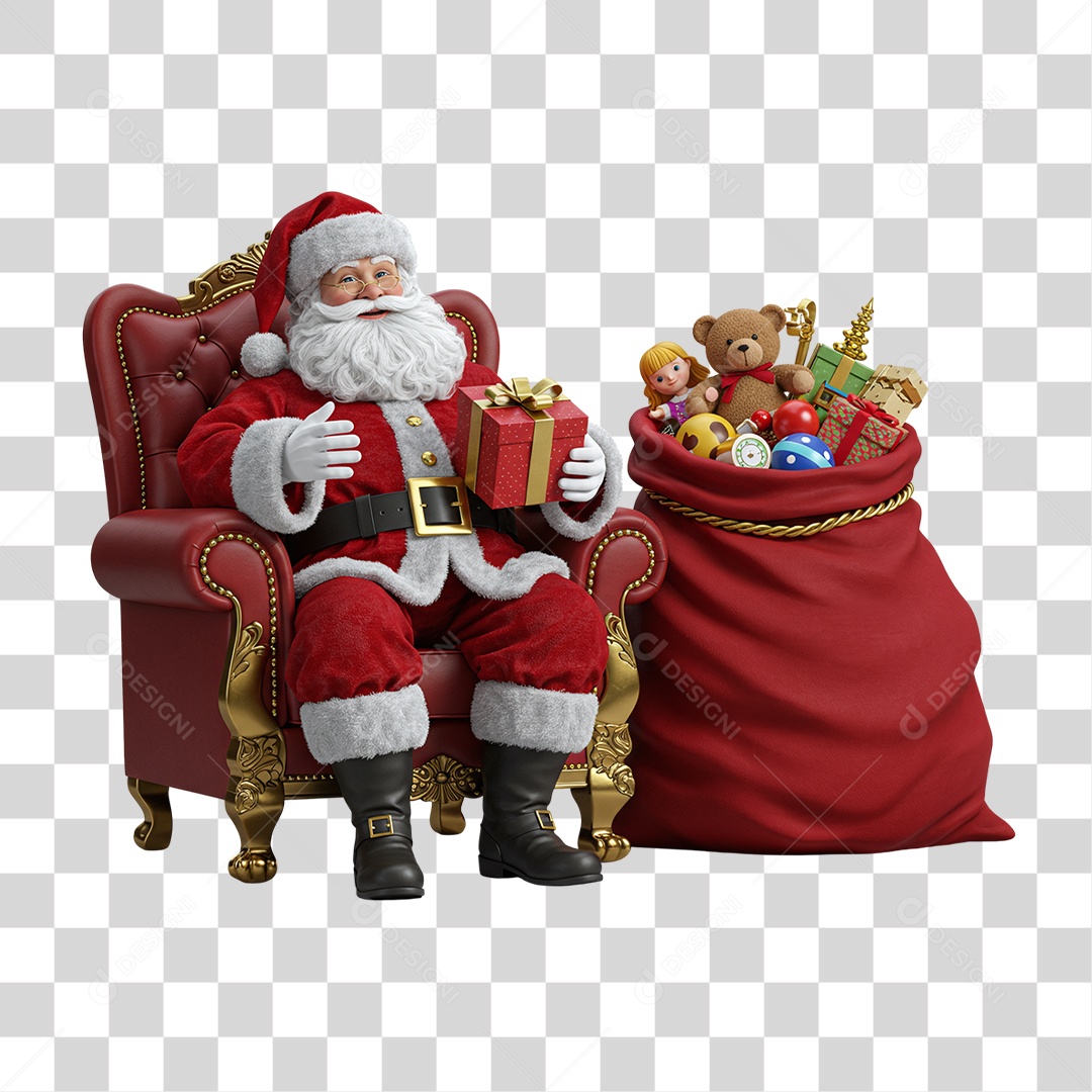 Papai Noel Sentado na Poltrona PNG Transparente