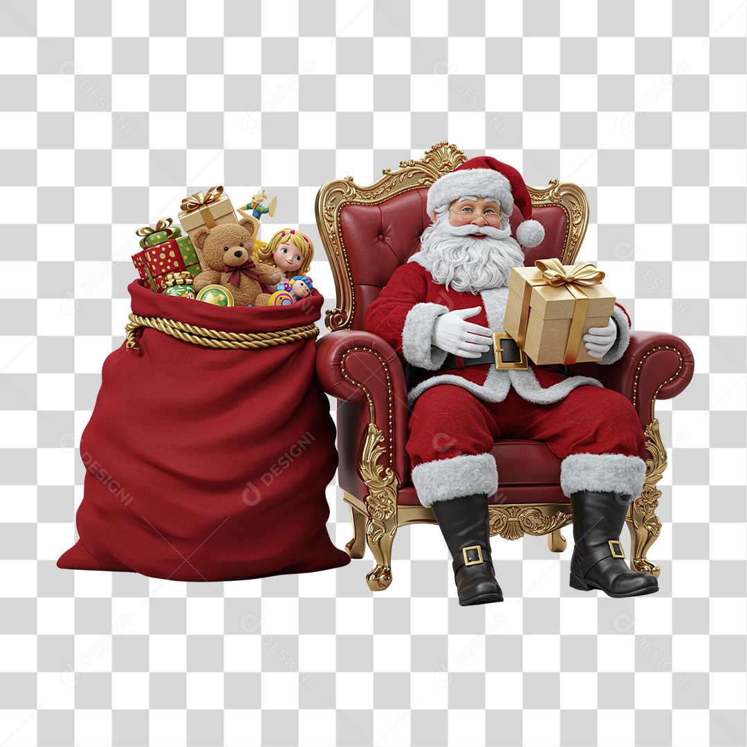 Papai Noel Sentado na Poltrona PNG Transparente