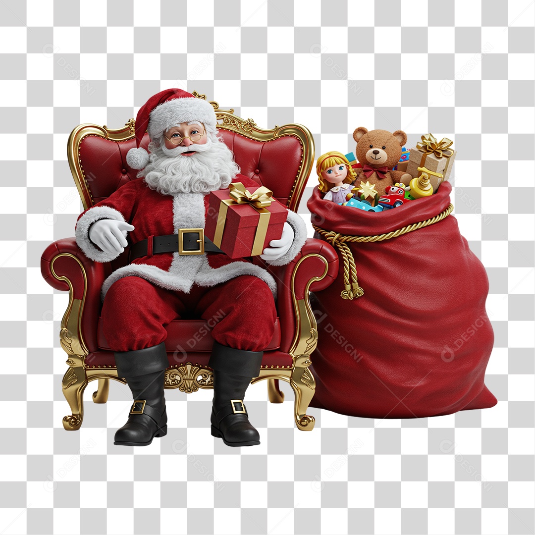 Papai Noel Sentado na Poltrona PNG Transparente