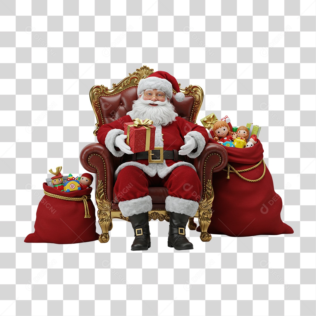 Papai Noel Sentado na Poltrona PNG Transparente