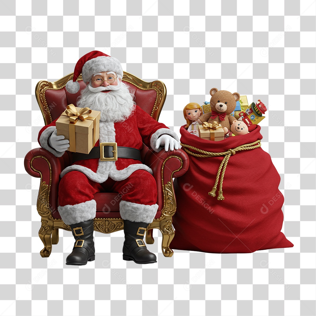 Papai Noel Sentado na Poltrona PNG Transparente
