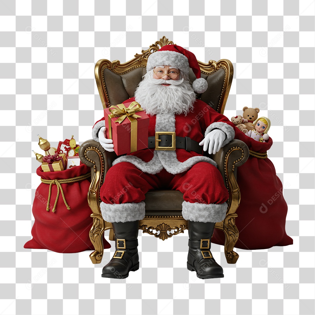Papai Noel Sentado na Poltrona PNG Transparente