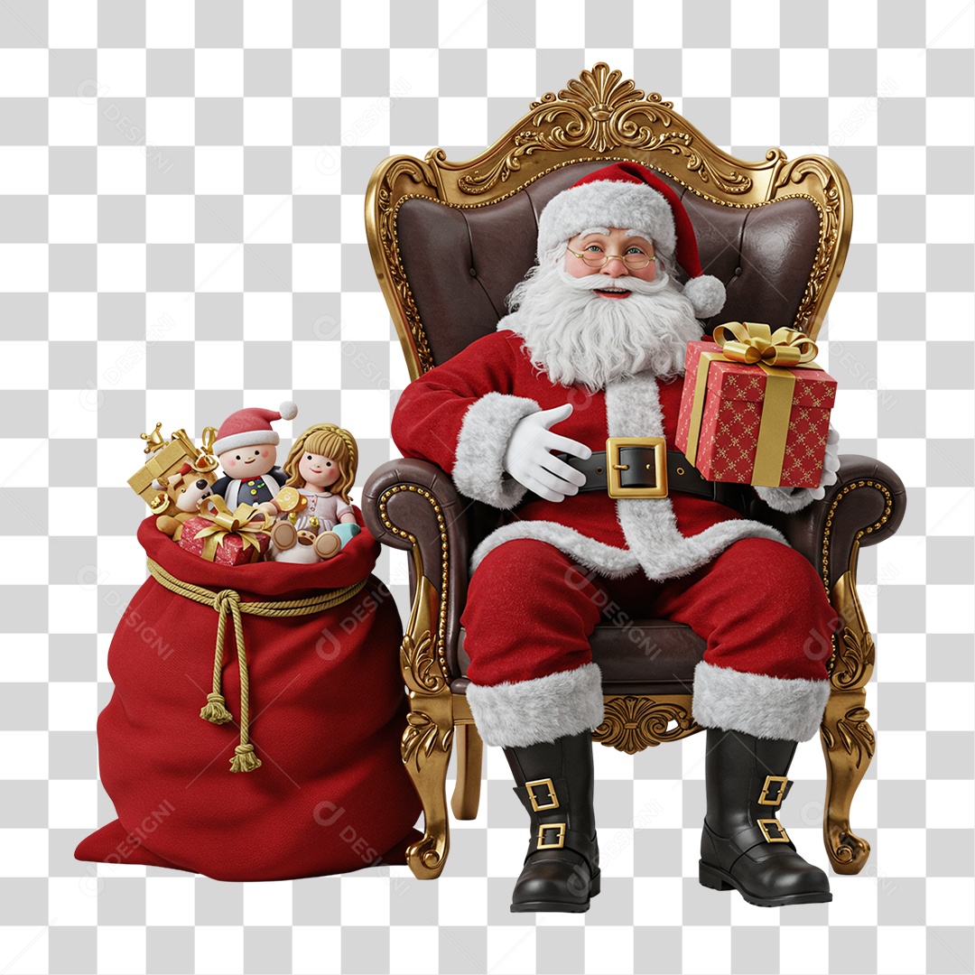 Papai Noel Sentado na Poltrona PNG Transparente