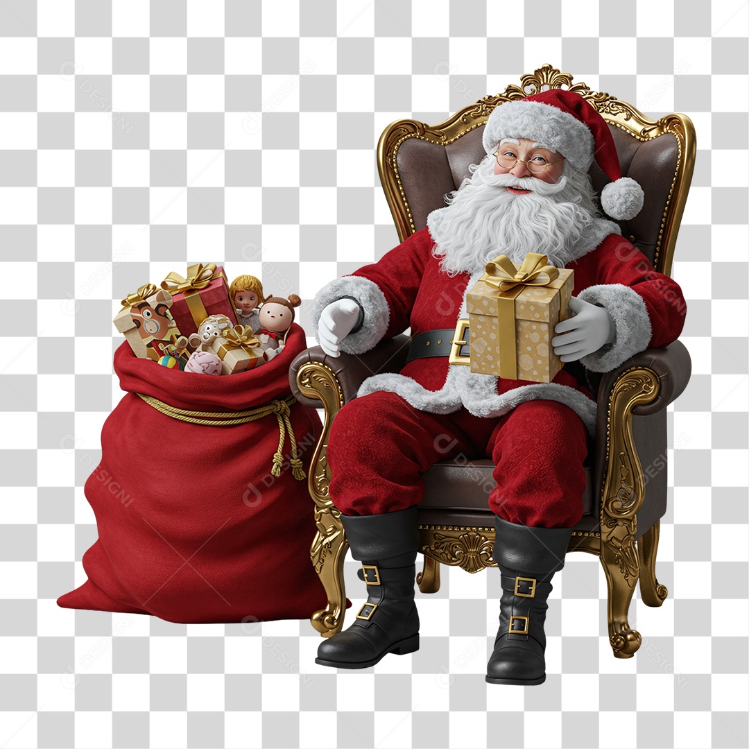 Papai Noel Sentado na Poltrona PNG Transparente