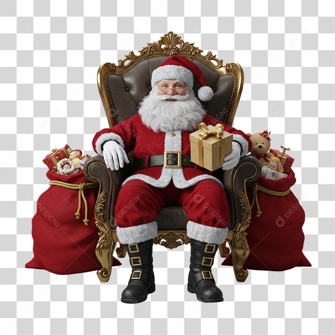Papai Noel Sentado na Poltrona PNG Transparente