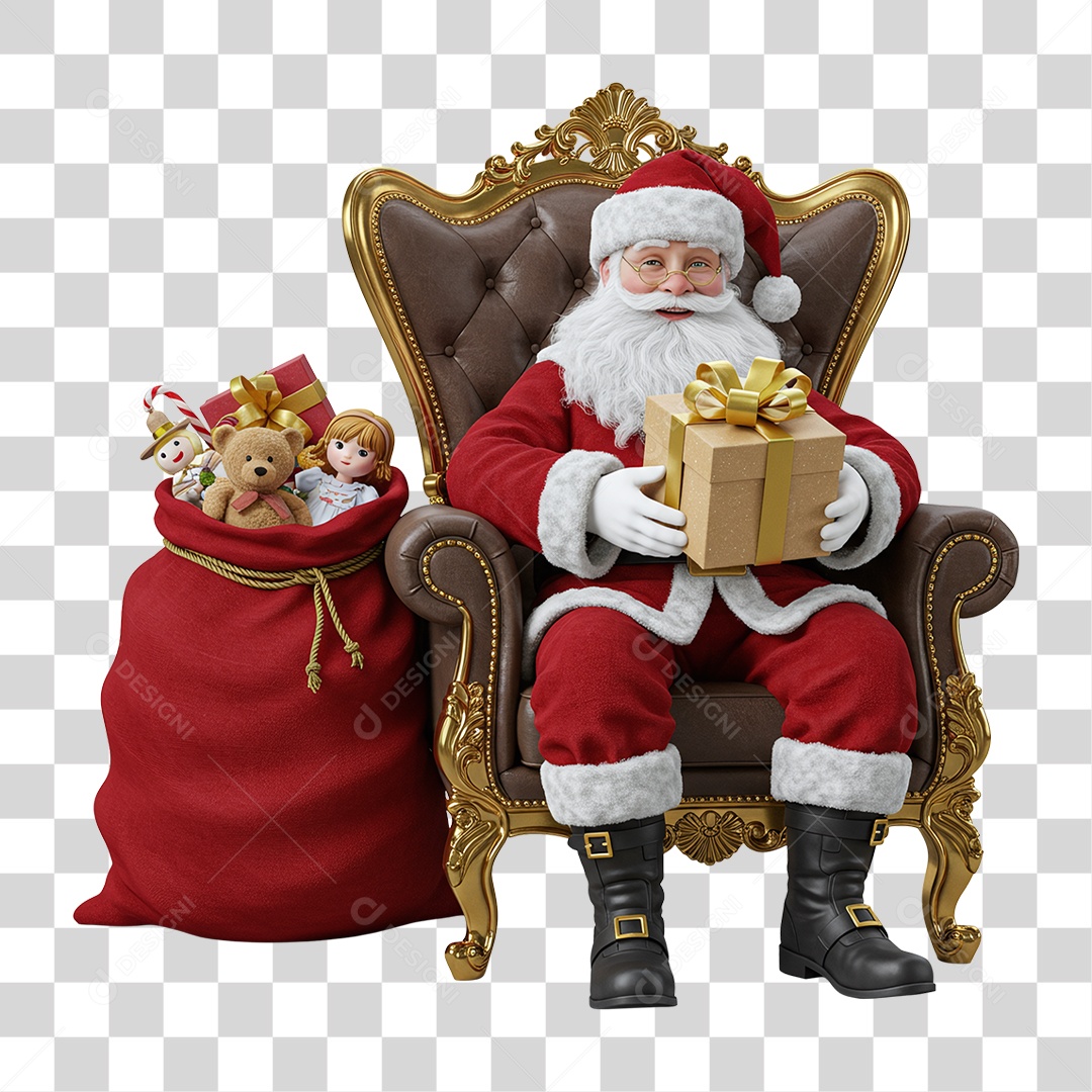 Papai Noel Sentado na Poltrona PNG Transparente