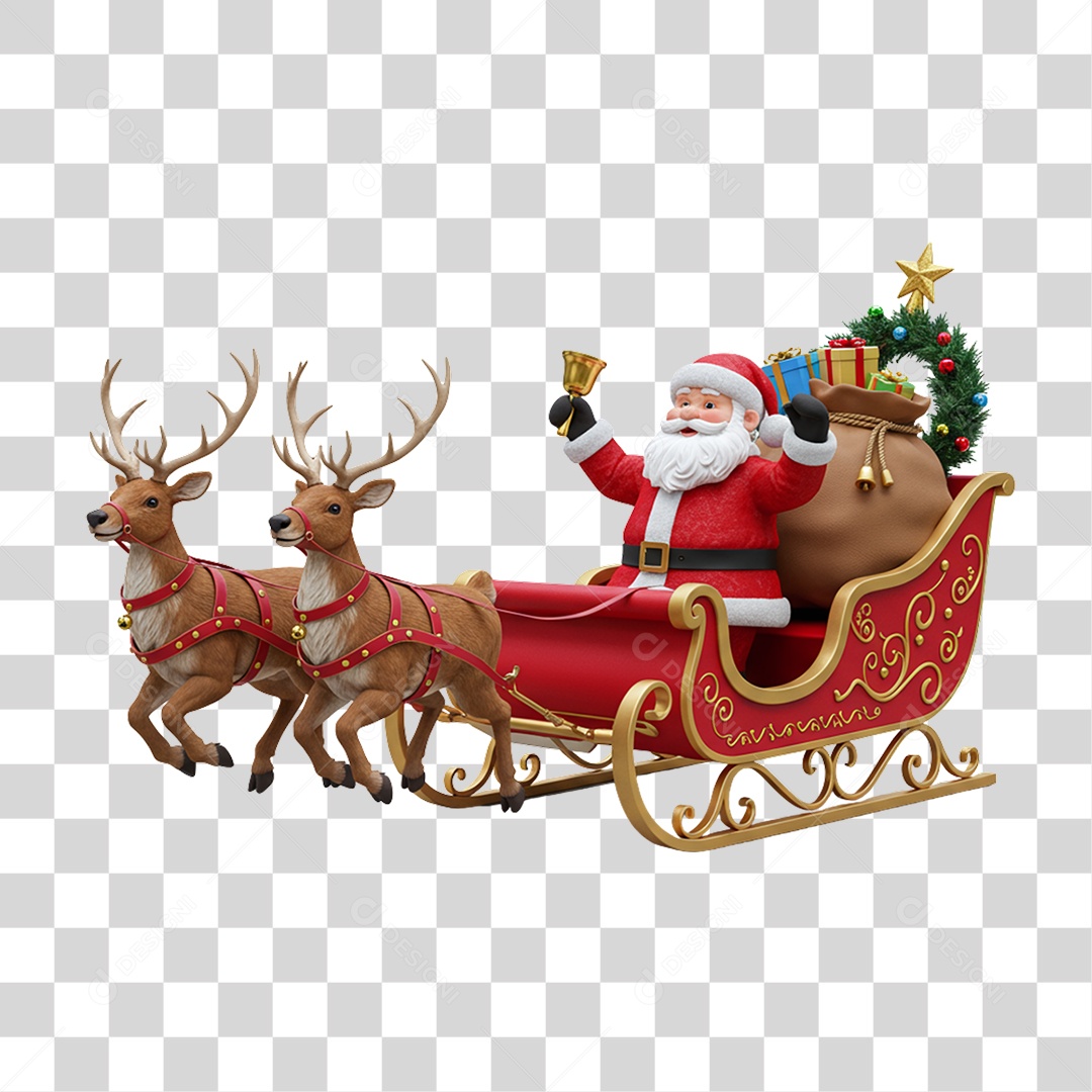 Papai Noel de Trenó PNG Transparente