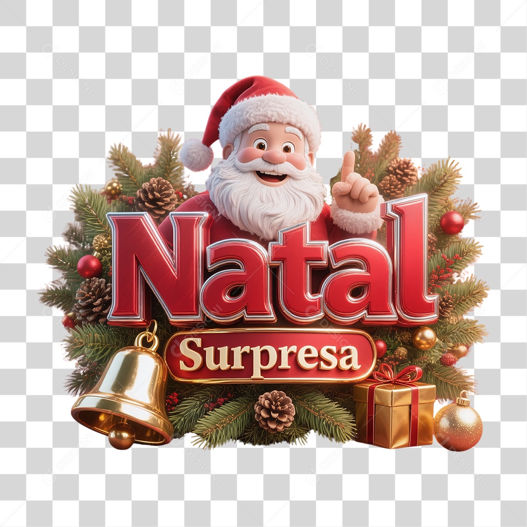 Selo 3D Natal Surpresa PNG Transparente
