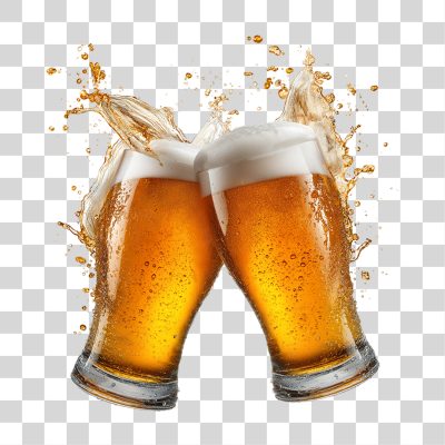 Cerveja Brinde de Copos PNG com Espuma e Salpicos PNG Transparente