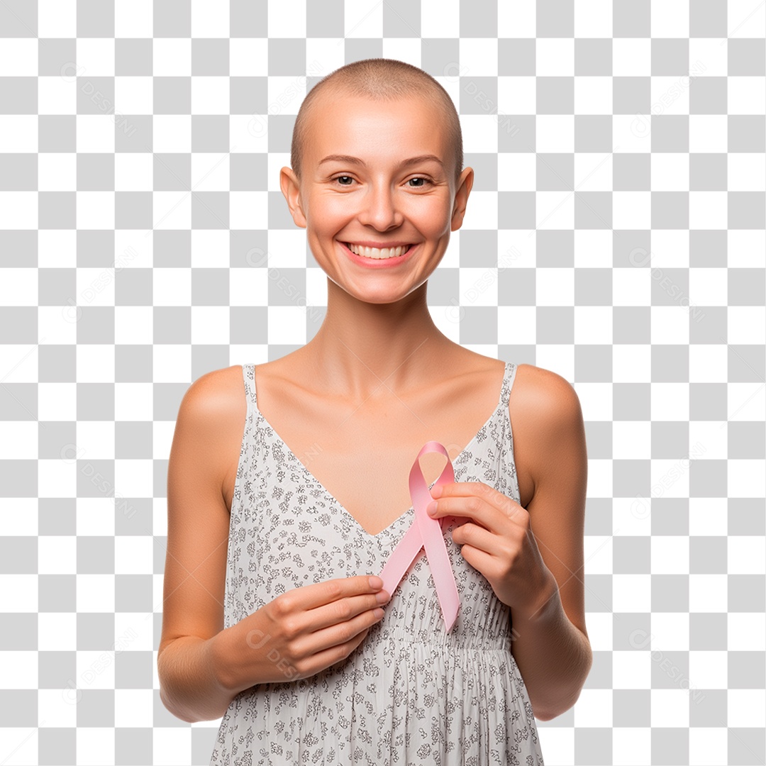 Mulher Segurando Laço Rosa PNG Transparente