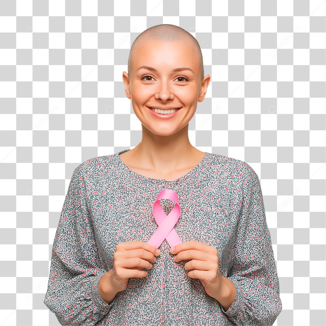 Mulher Segurando Laço Rosa PNG Transparente