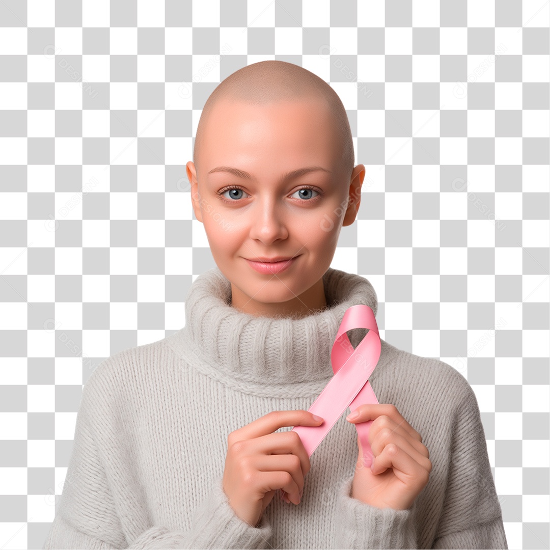 Mulher Segurando Laço Rosa PNG Transparente