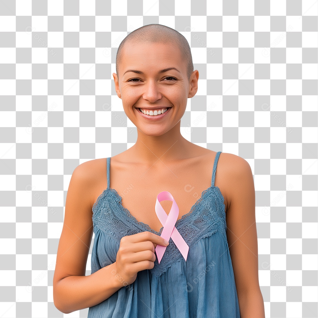 Mulher Segurando Laço Rosa PNG Transparente