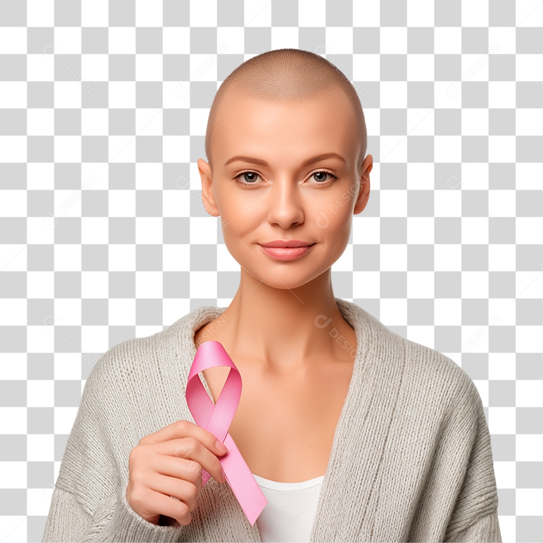 Mulher Segurando Laço Rosa PNG Transparente