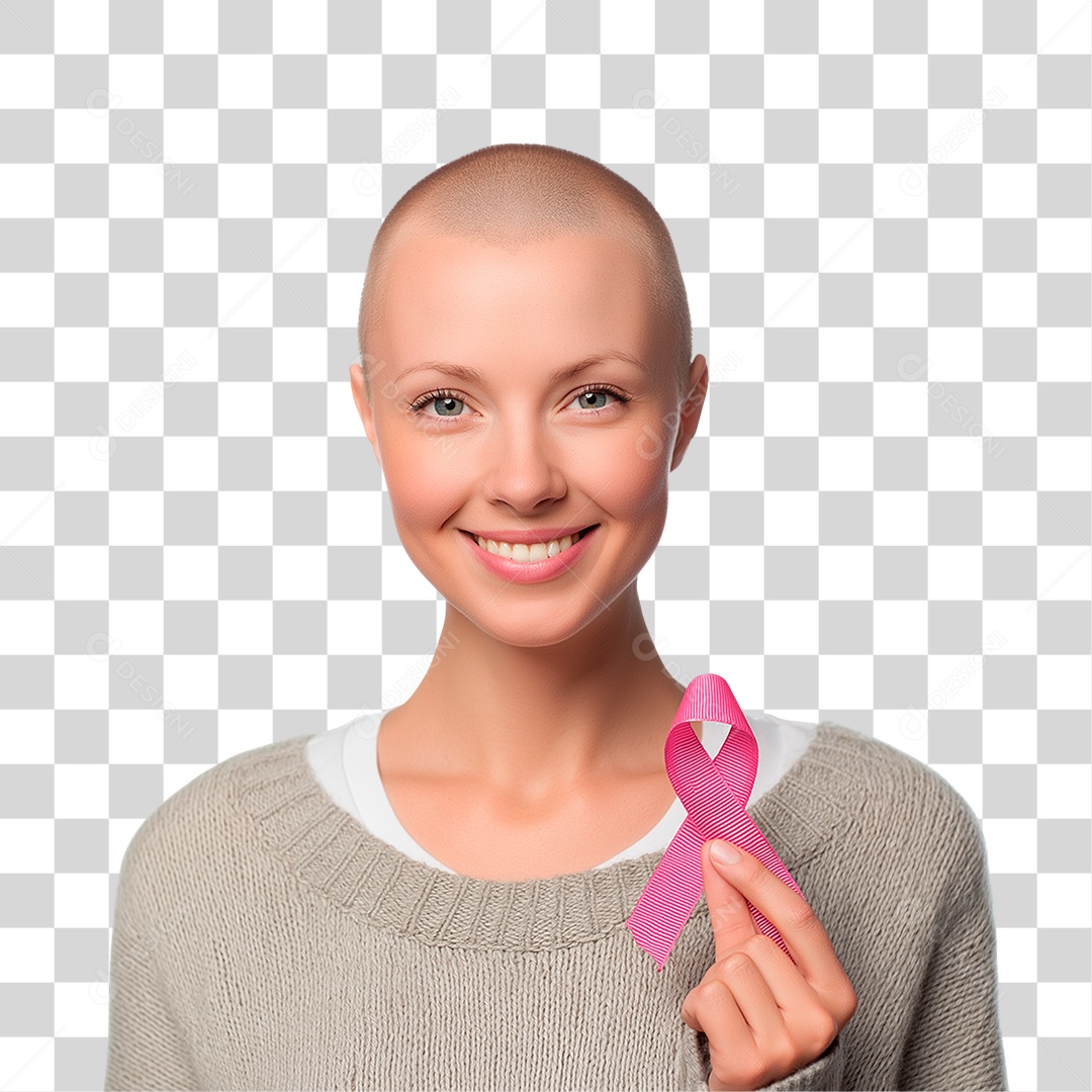 Mulher Segurando Laço Rosa PNG Transparente