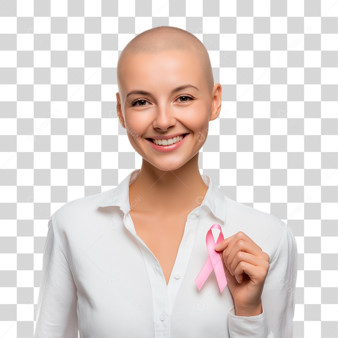 Mulher Segurando Laço Rosa PNG Transparente