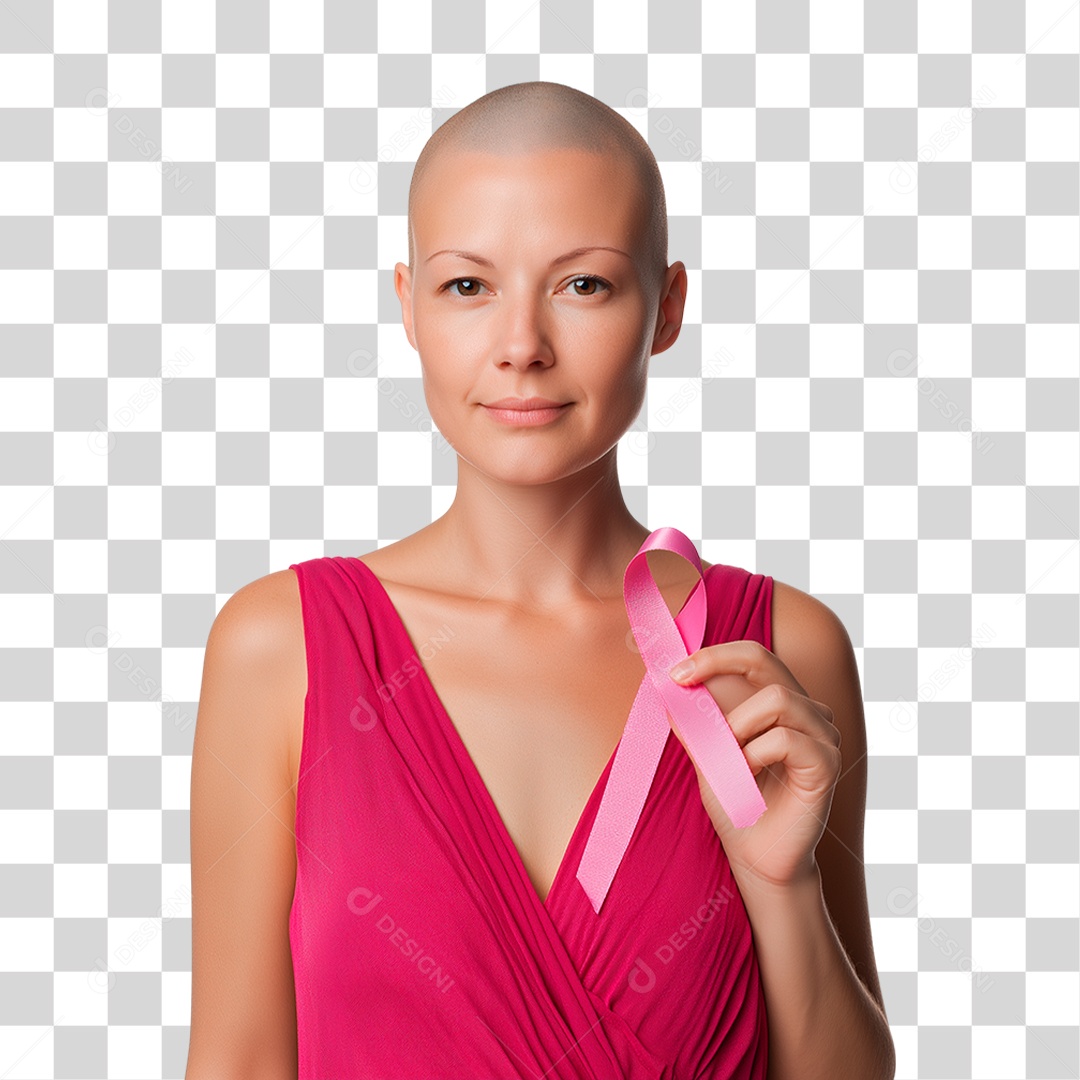 Mulher Segurando Laço Rosa PNG Transparente