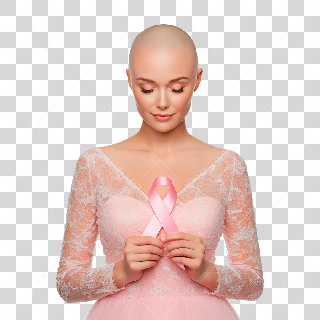 Mulher Segurando Laço Rosa PNG Transparente