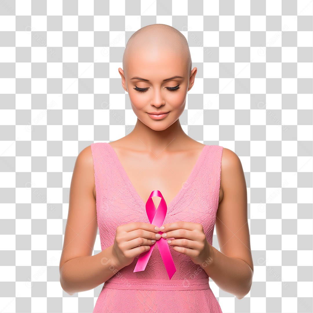 Mulher Segurando Laço Rosa PNG Transparente